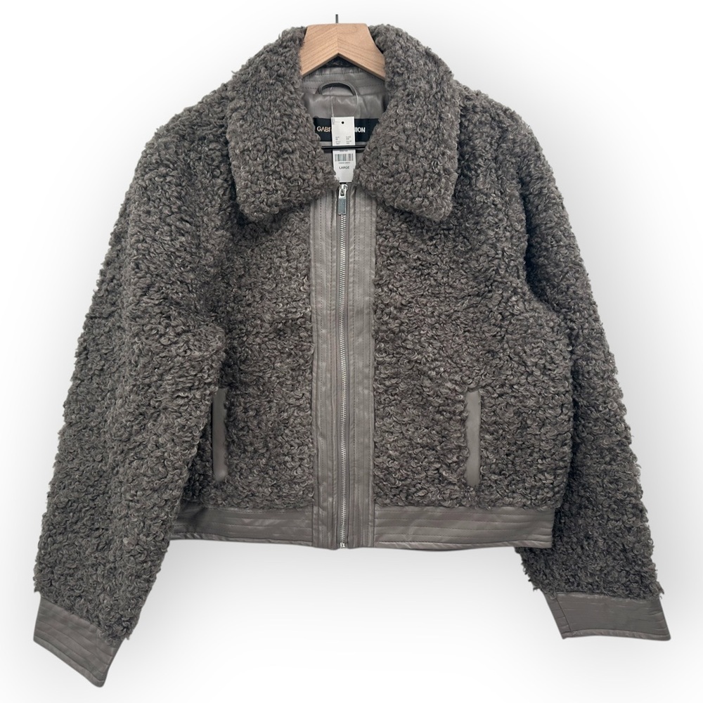 GABRIELLE UNION Kalei Long Sleeve Faux-Fur Jacket Grey Bomber NWT